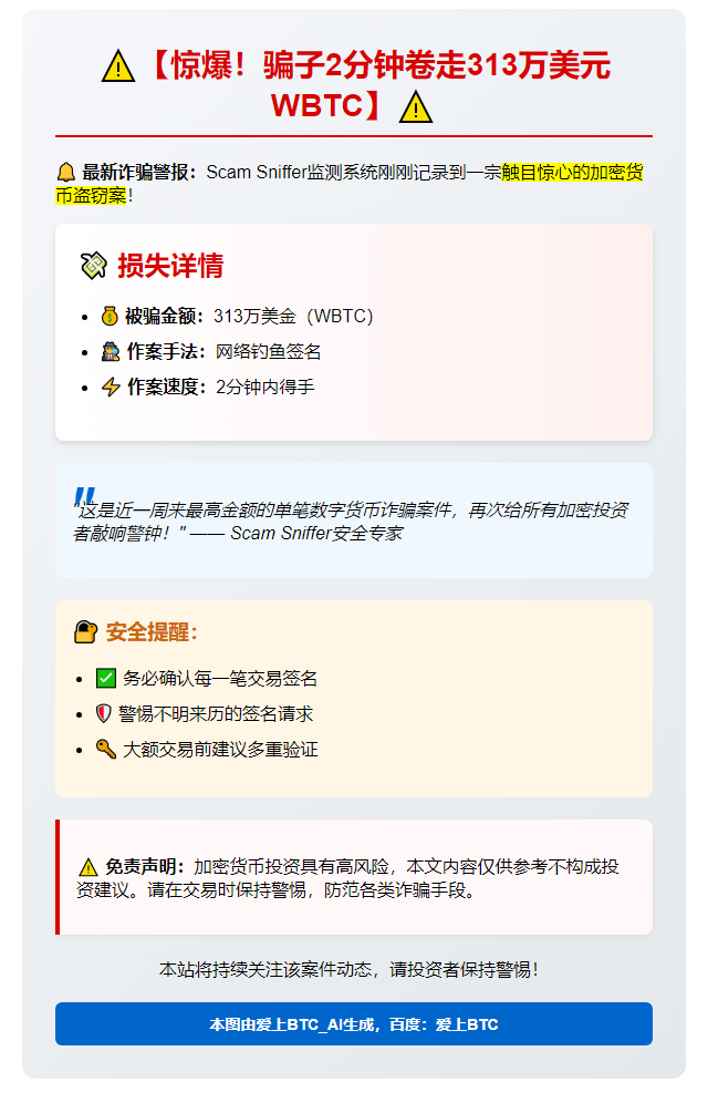 受害者因签钓鱼损失313万美元WBTC