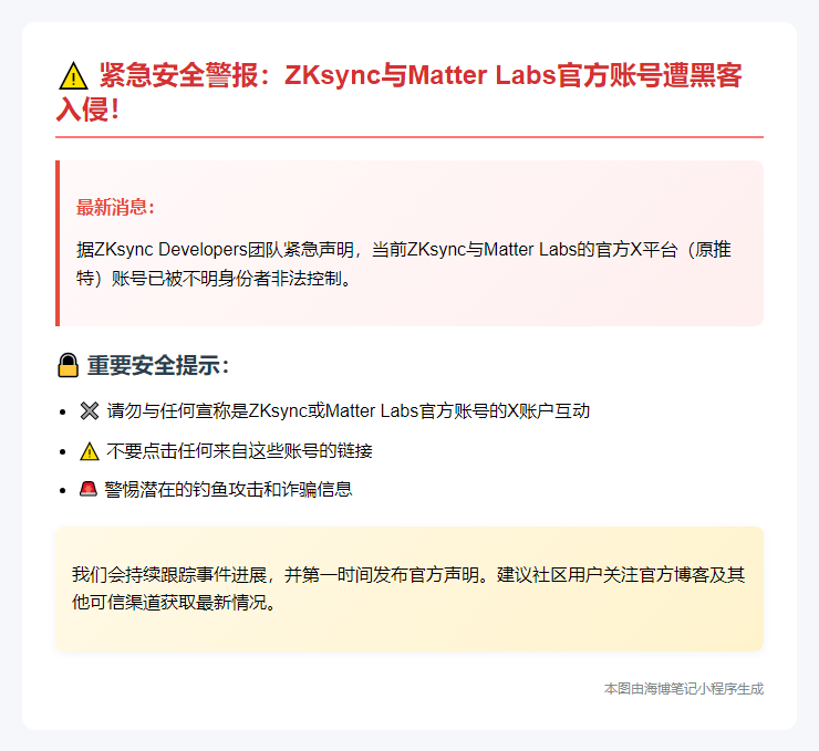 警惕：ZKsync和Matter Labs账号被盗