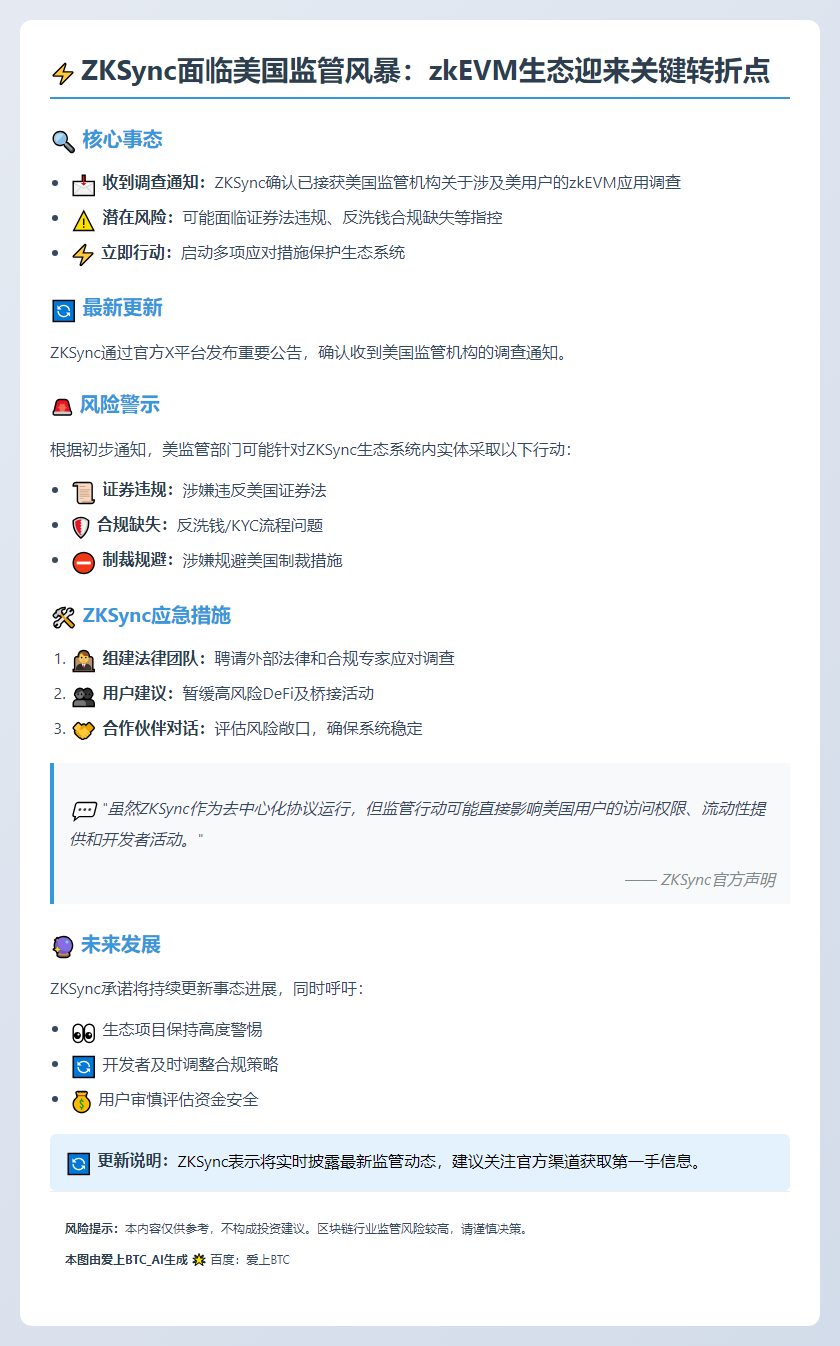 ZKSync因zkEVM涉美应用遭调查
