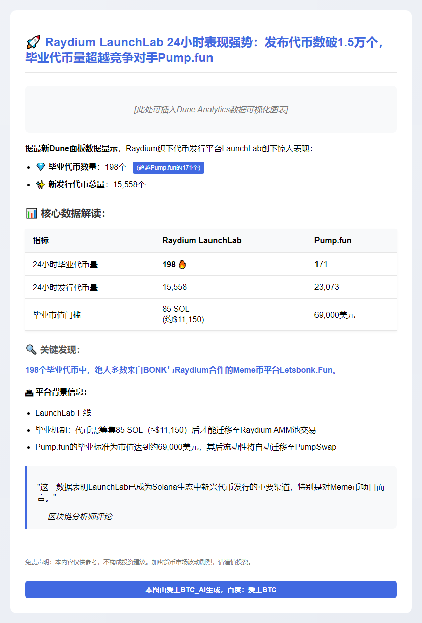Raydium毕业代币量24小时超Pump.fun达198个