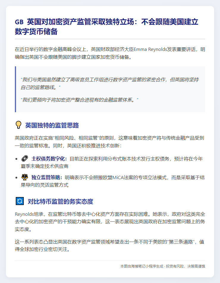 英财政大臣：不跟随美建加密货币储备