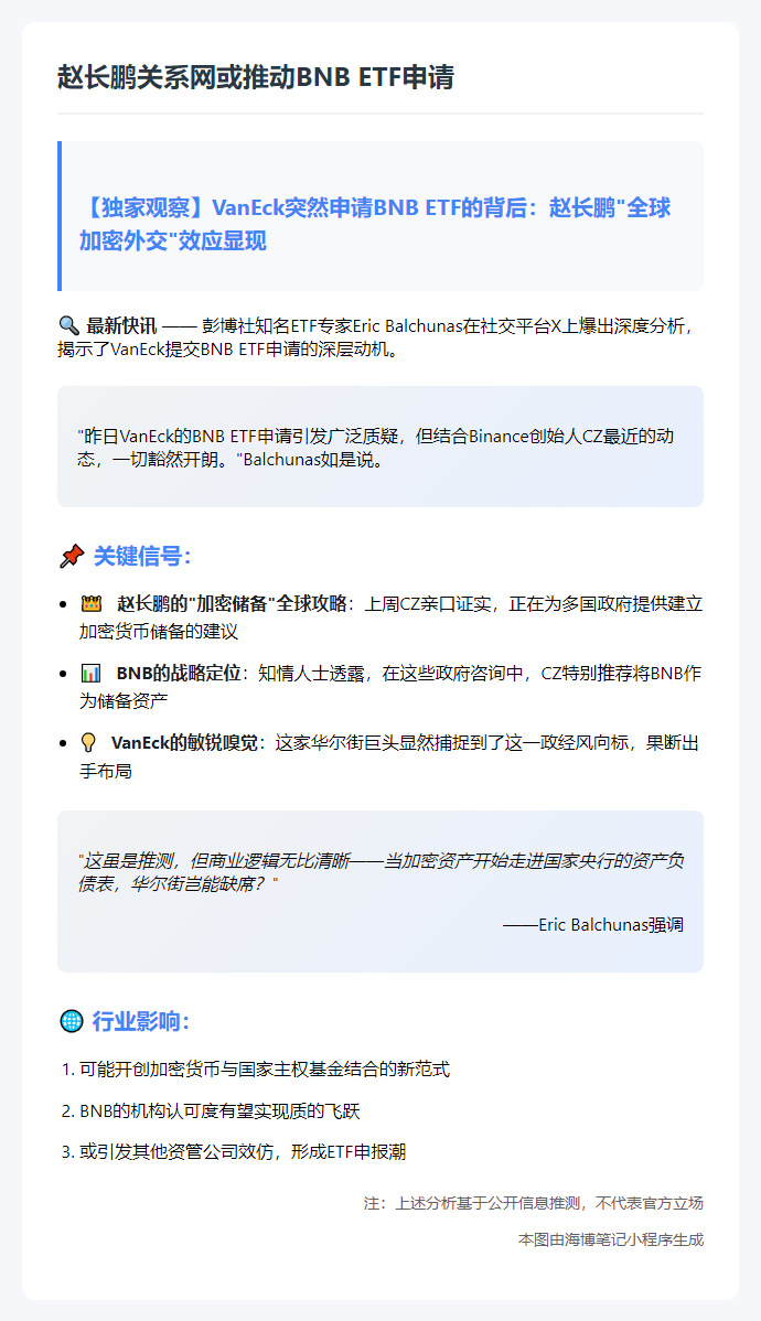 赵长鹏关系网或推动BNB ETF申请