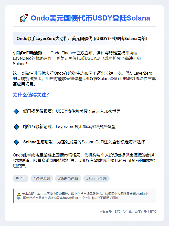 Ondo美元国债代币USDY登陆Solana