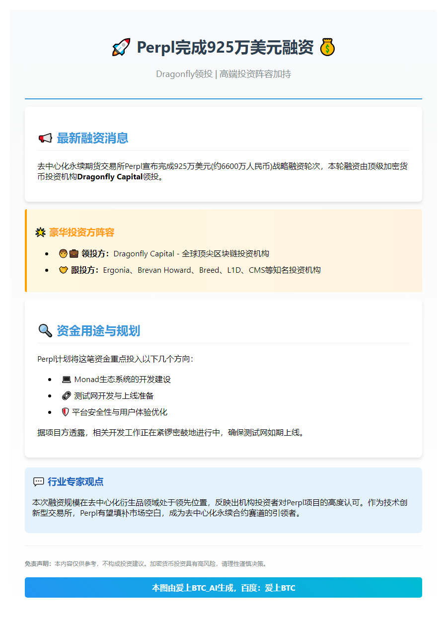 Perpl融资925万美元，Dragonfly领投