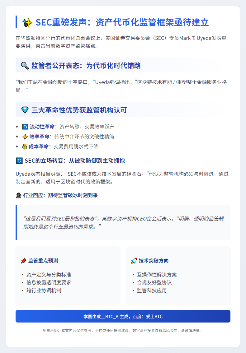 SEC专员敦促透明代币化监管框架