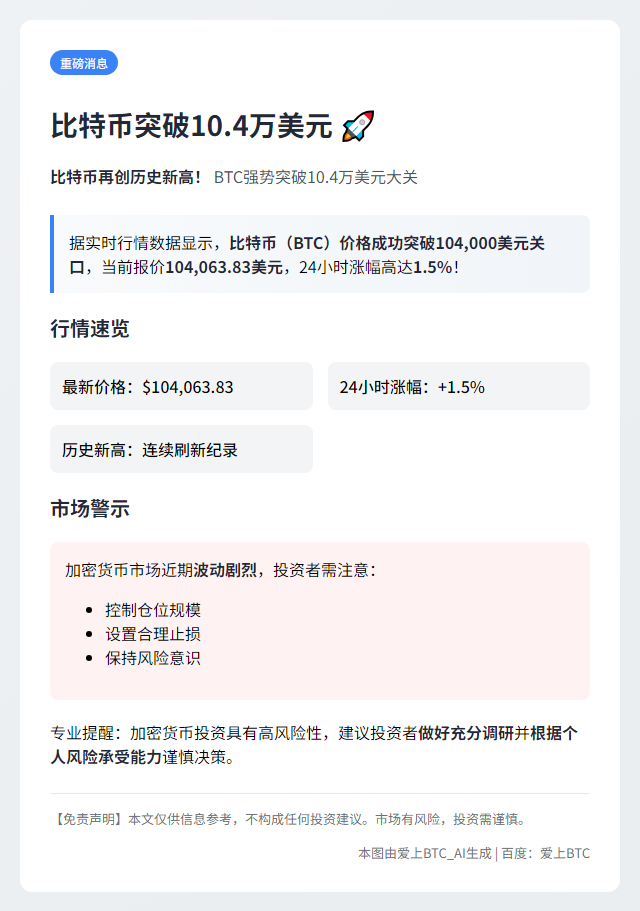 比特币突破10.4万美元