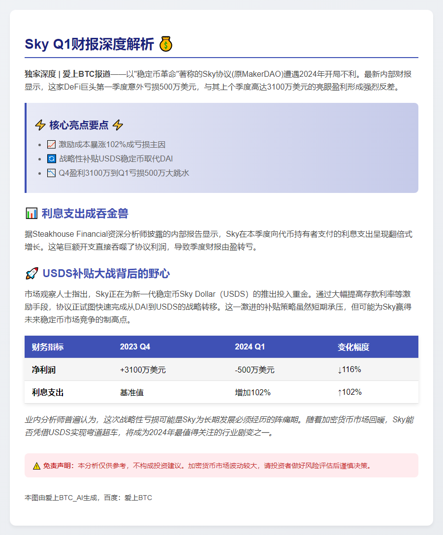 Sky Q1亏500万美元，USDS利息增102%