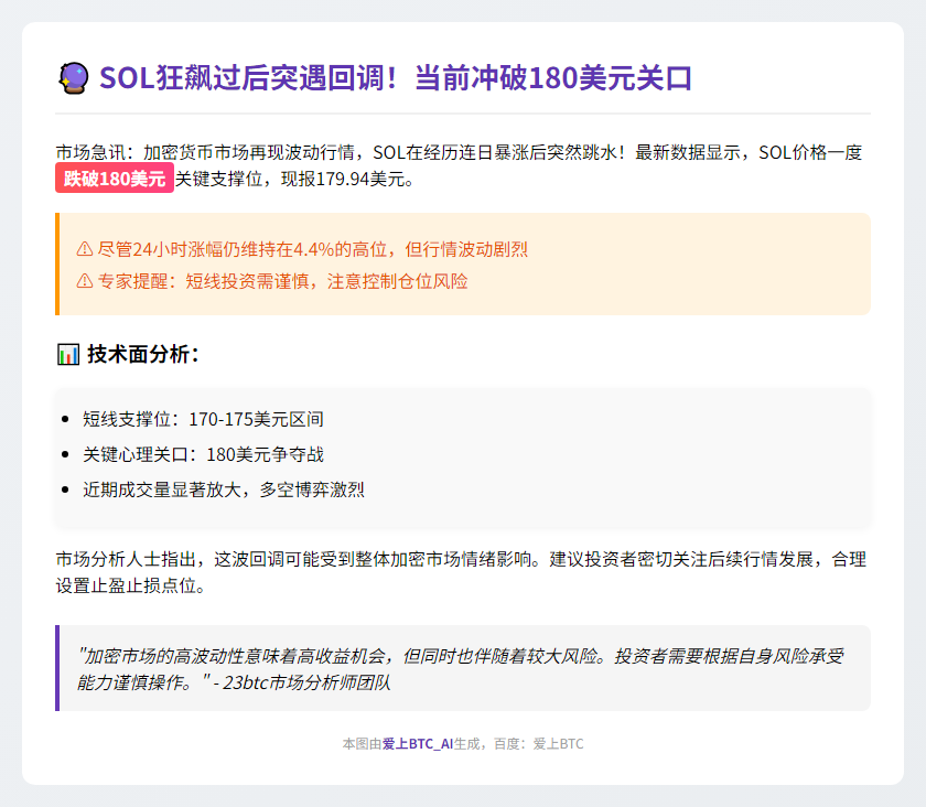 SOL跌破180美元
