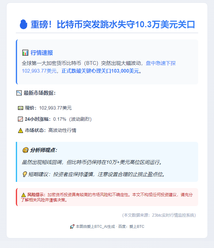 BTC跌破10.3万美元
