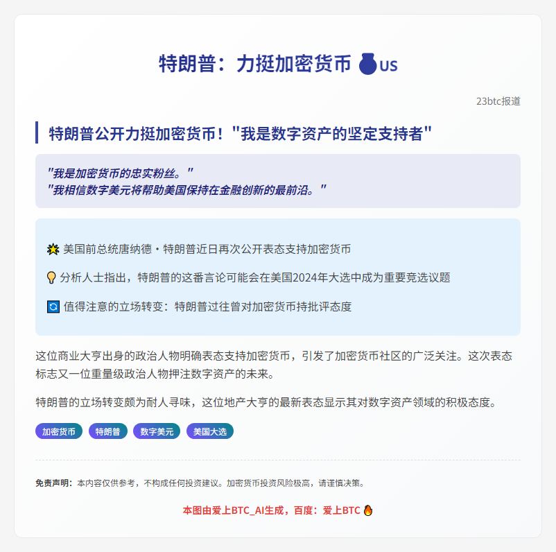 特朗普：力挺加密货币