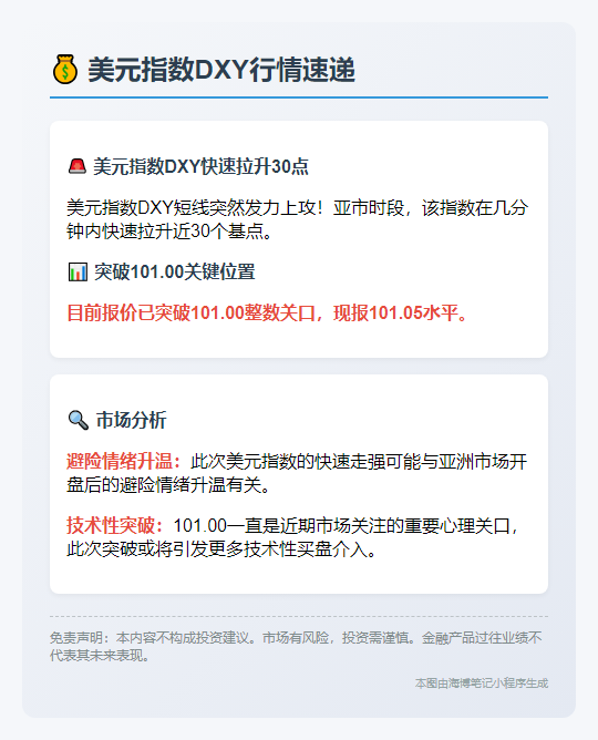美元指数DXY急涨30点至101.05