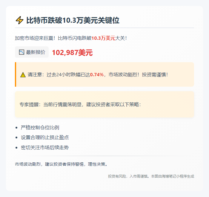 比特币跌破10.3万美元