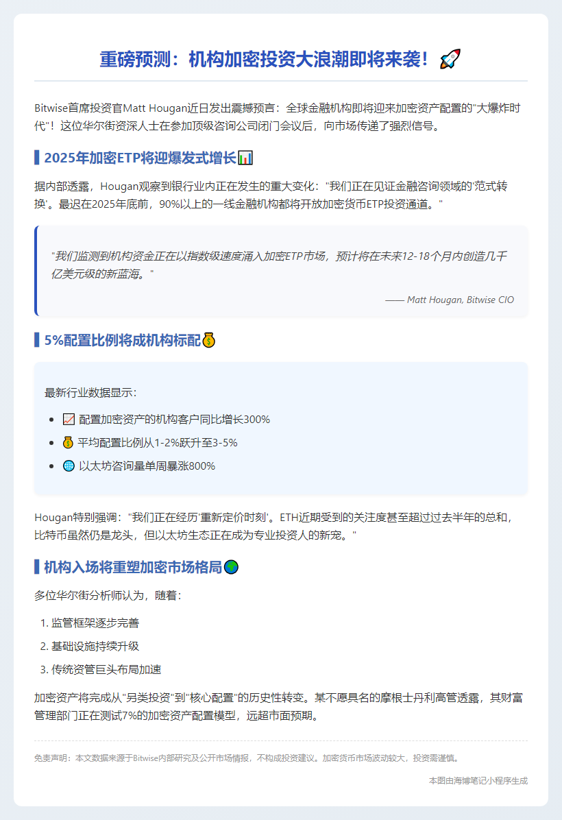 Bitwise CIO：年底加密ETP配置或达5%