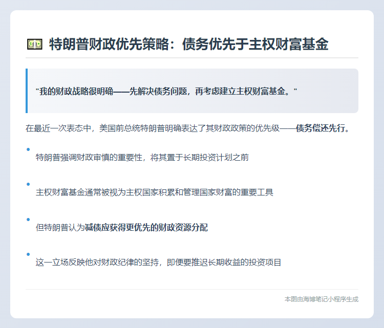 特朗普：宁先还债不设基金