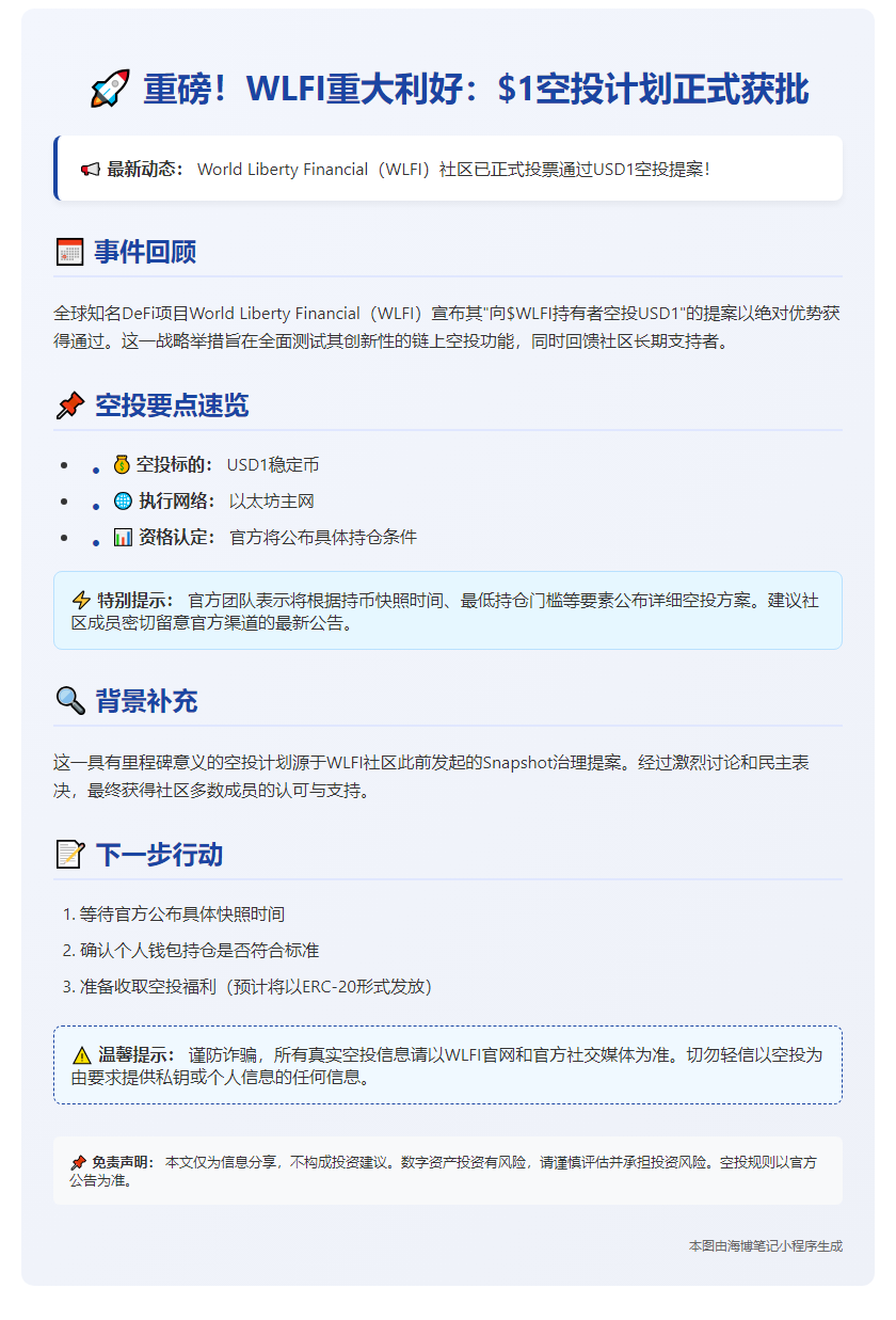 WLFI空投1美元提案通过
