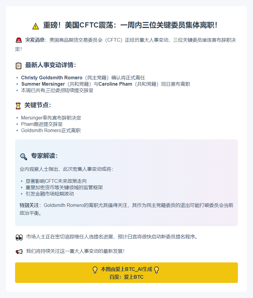 美CFTC三委员本周辞职