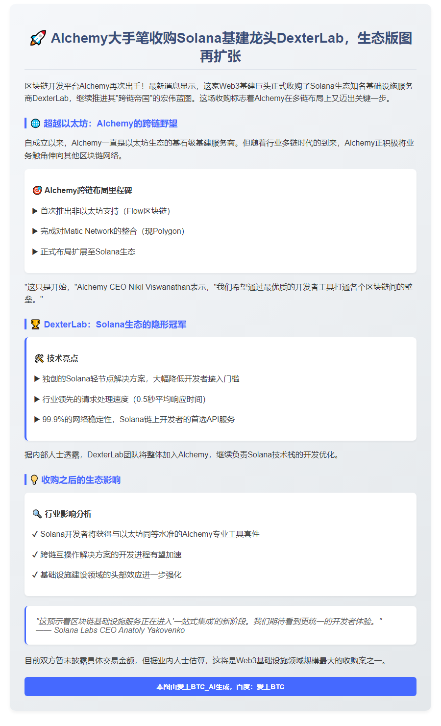 Alchemy收购Solana基础设施商DexterLab