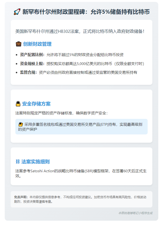新罕州允许5%财政资金持有比特币