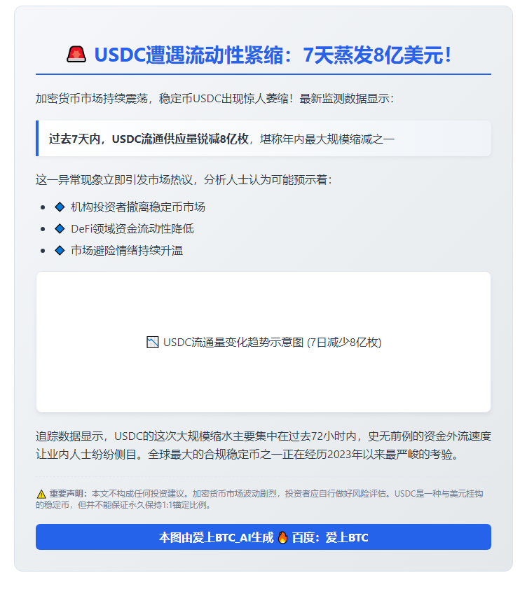 USDC流通量7天减少8亿枚