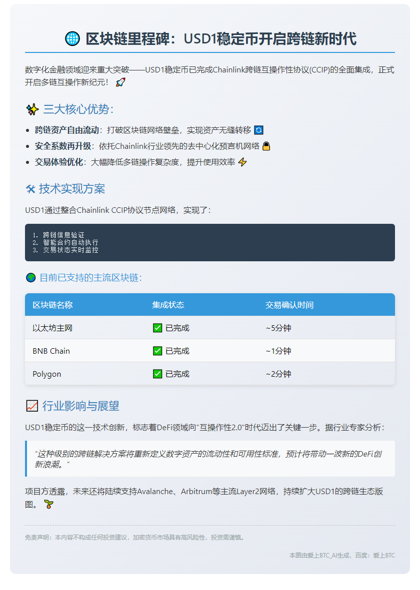 稳定币USD1现支持多链互通