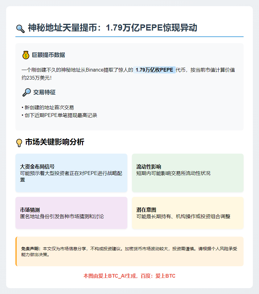 "新地址从Binance提取1.79万亿PEPE"