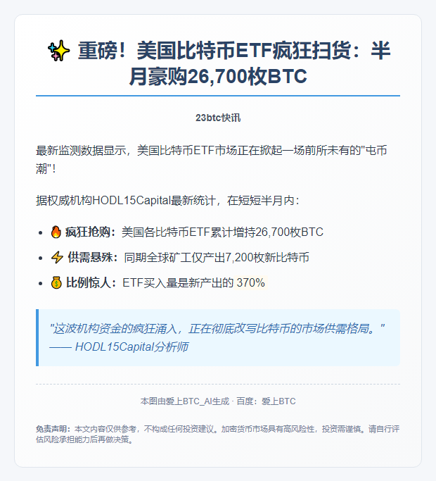 美国比特币ETF半月购入2.67万枚比特币