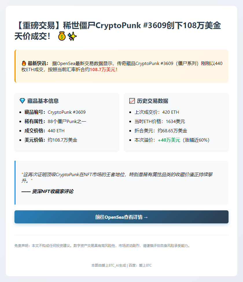 天价CryptoPunk售出：440ETH合108万美元
