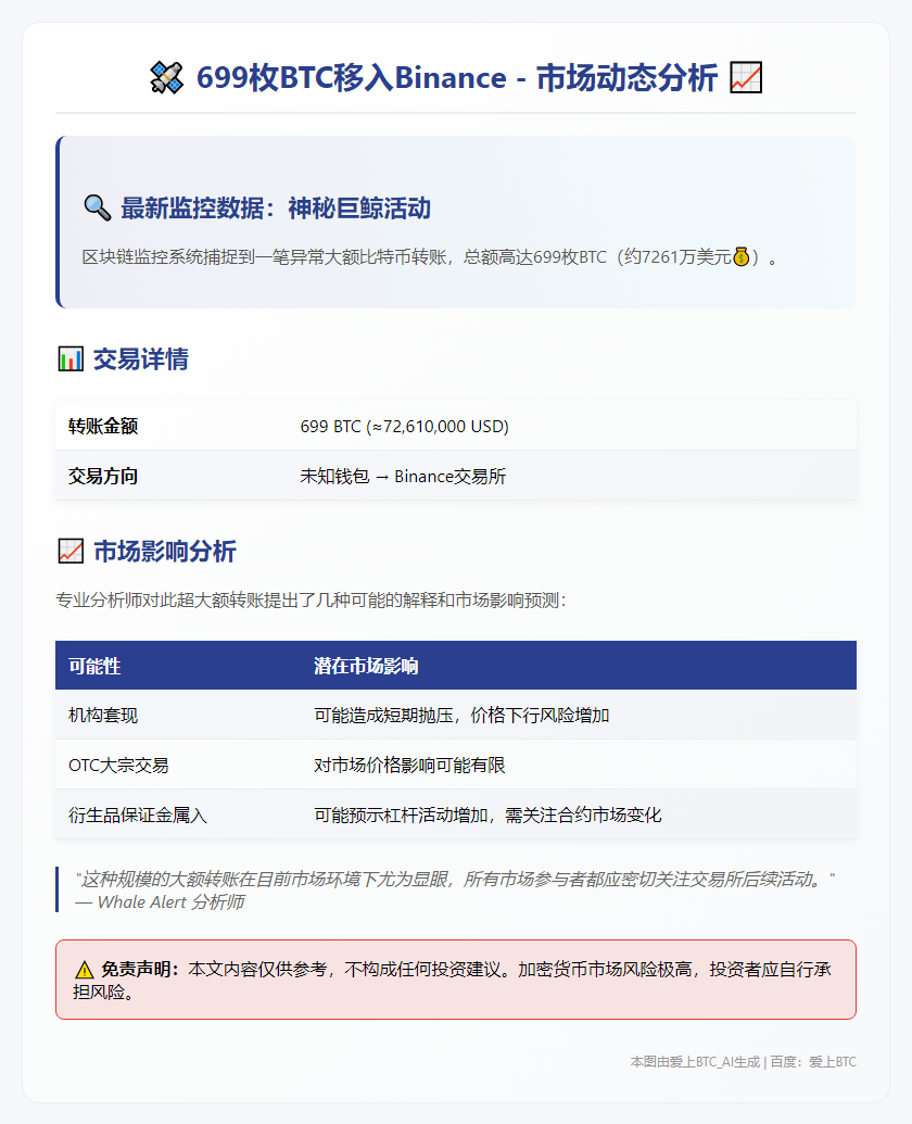 699枚BTC移入Binance