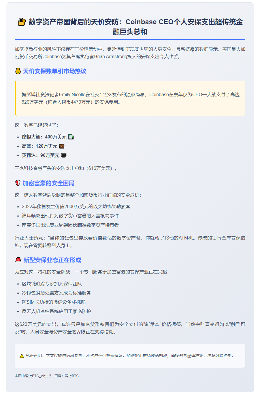 Coinbase CEO安全费620万美元