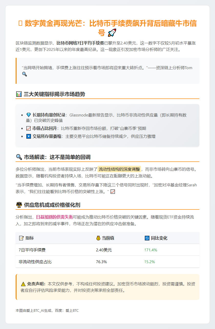 比特币手续费创新高突破2.4美元