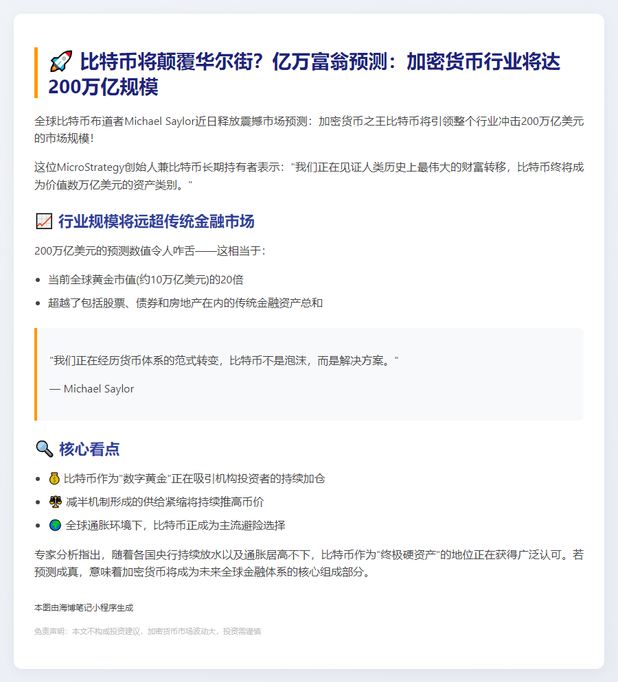 比特币将成200万亿美元市场