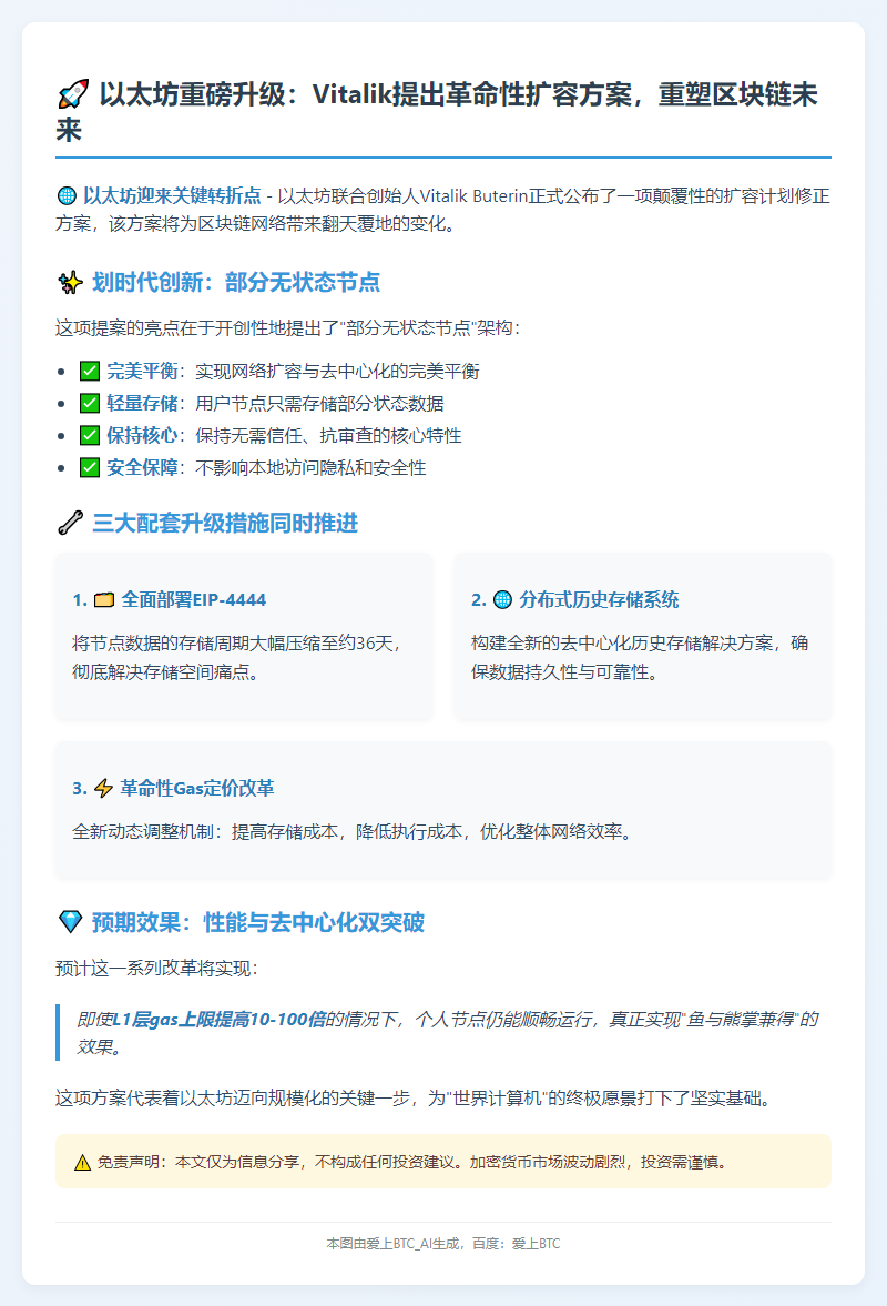 Vitalik提议以太坊扩容：引入