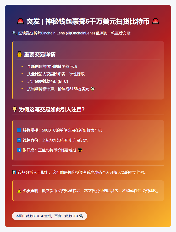 新钱包从币安提走500枚BTC
