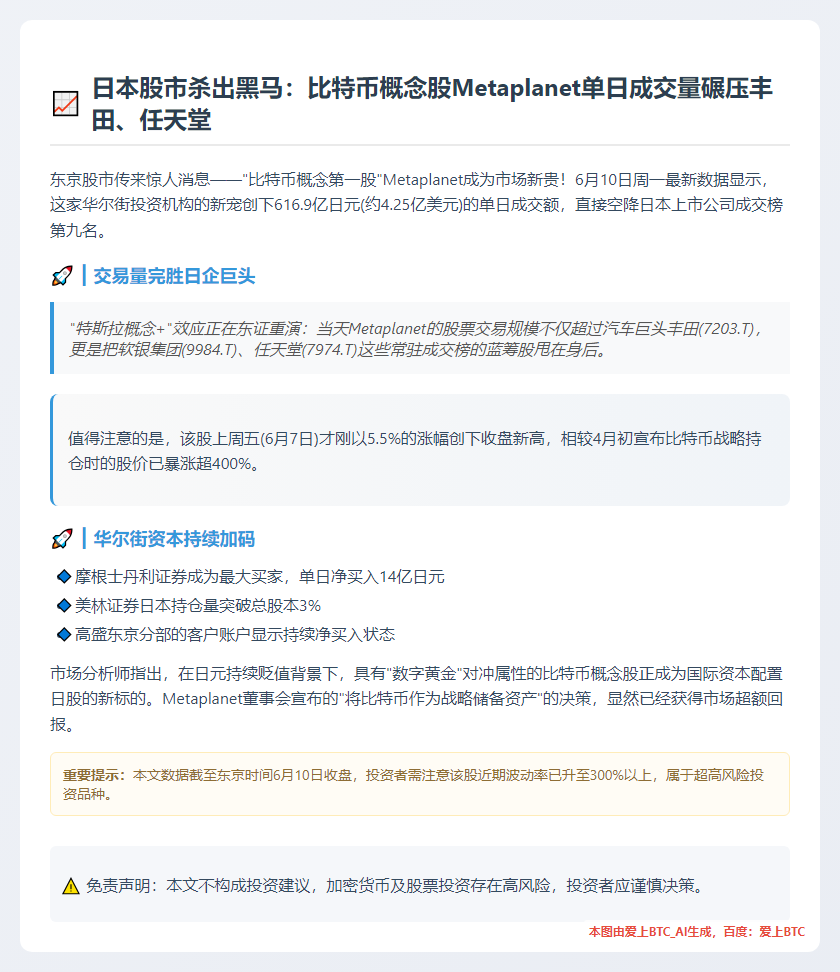 Metaplanet日交易超4.25亿美元跻身日本前十