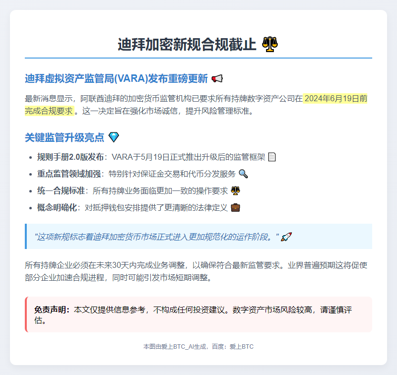 迪拜加密新规合规截止6月19日
