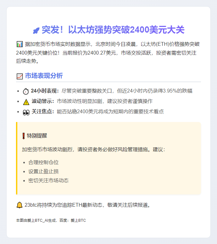以太坊突破2400美元