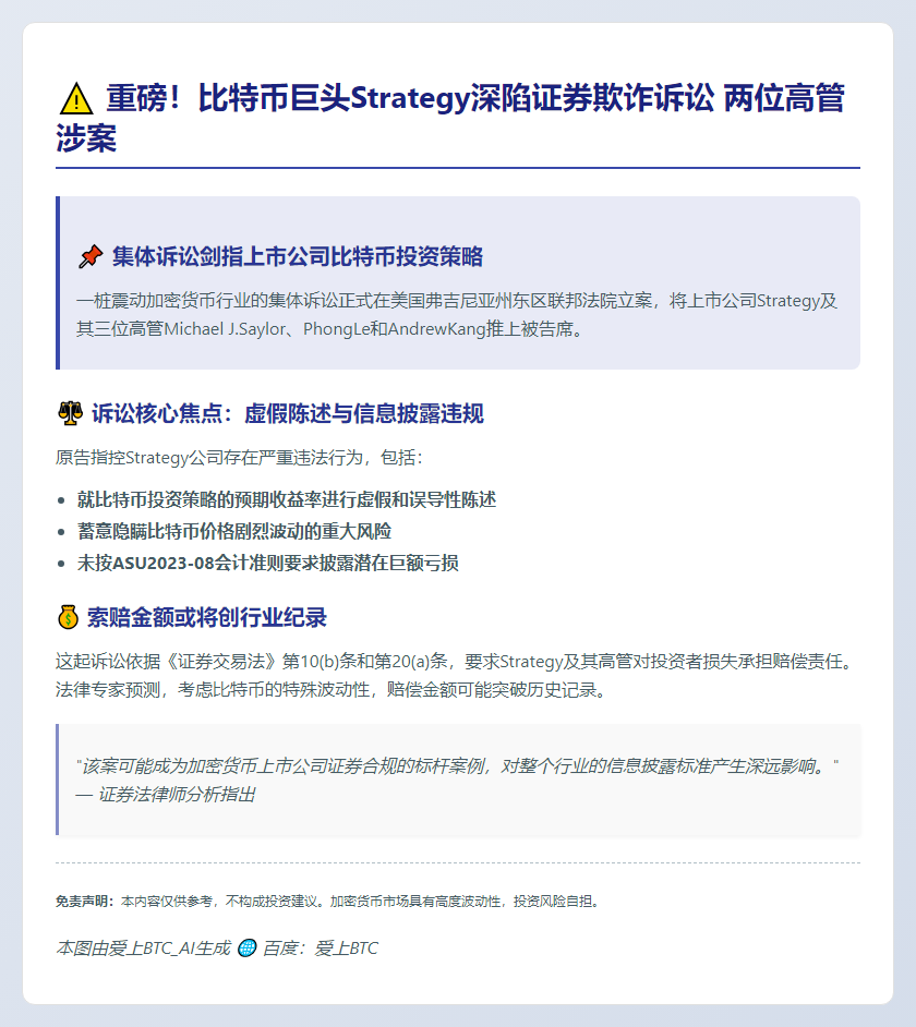 Strategy高管涉比特币虚假陈述遭集体诉讼