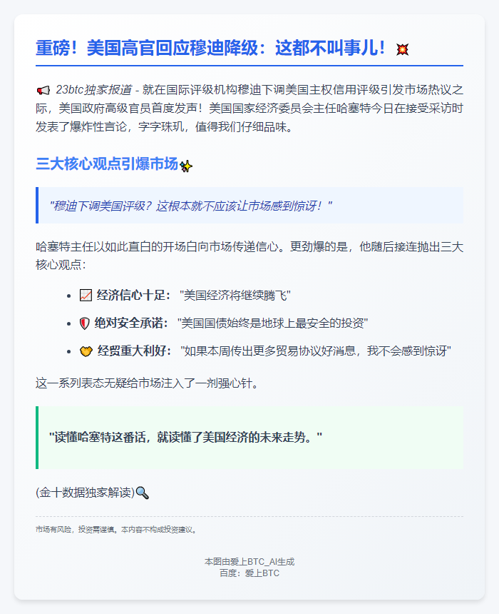 "哈塞特：穆迪降级预期之内"