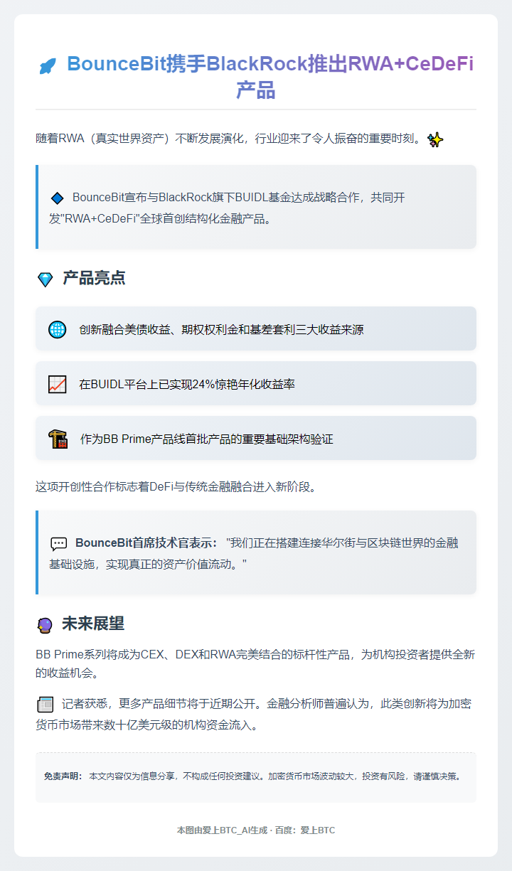 BounceBit与BlackRock推出RWA+CeDeFi产品