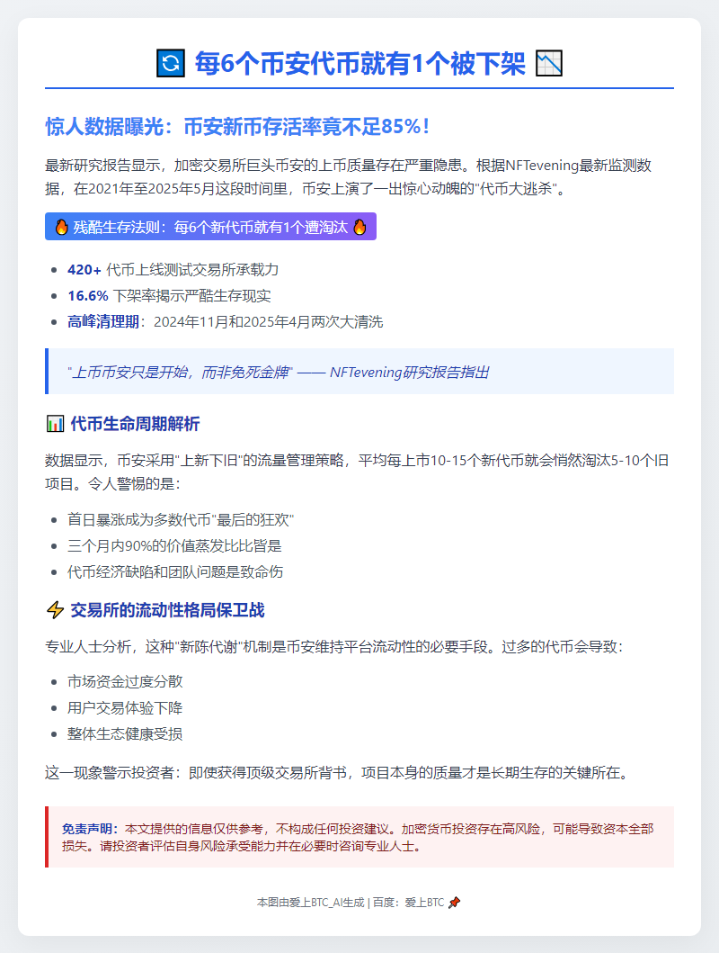 每6个币安代币就有1个被下架