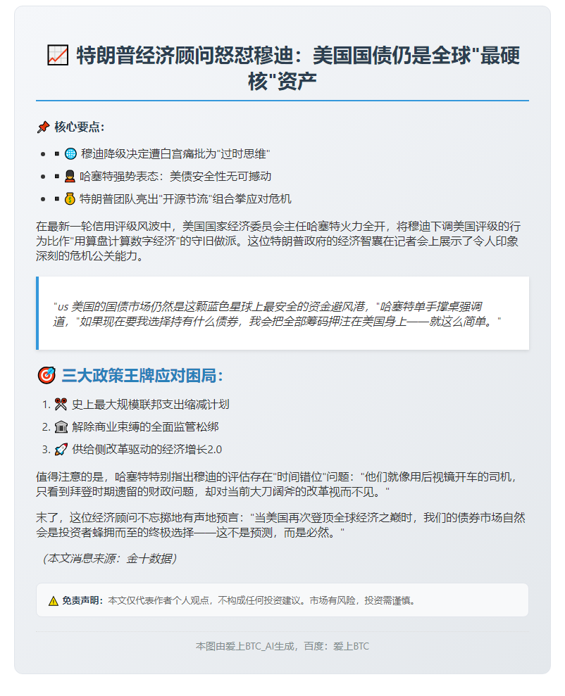 哈塞特批穆迪下调美评级：美债最安全