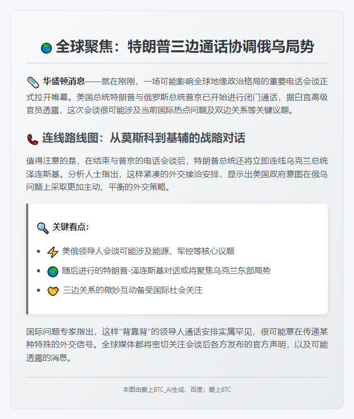 特朗普三边通话协调俄乌局势