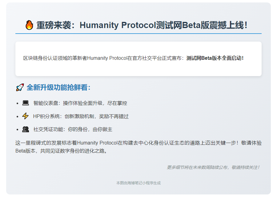 Humanity Protocol测试网Beta上线