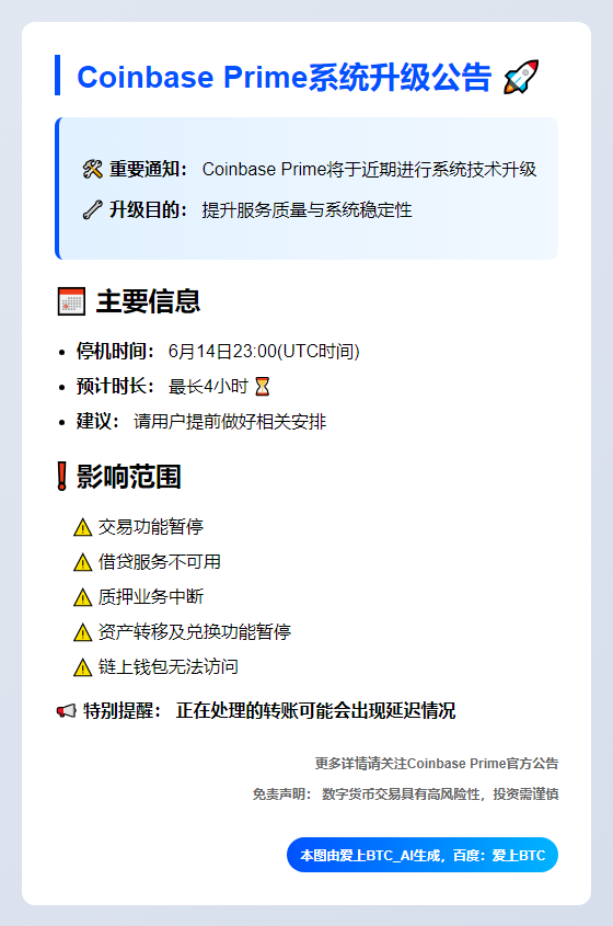 Coinbase Prime暂停4小时系统升级