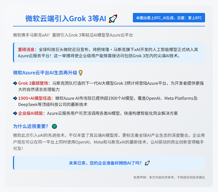微软云端引入Grok 3等AI