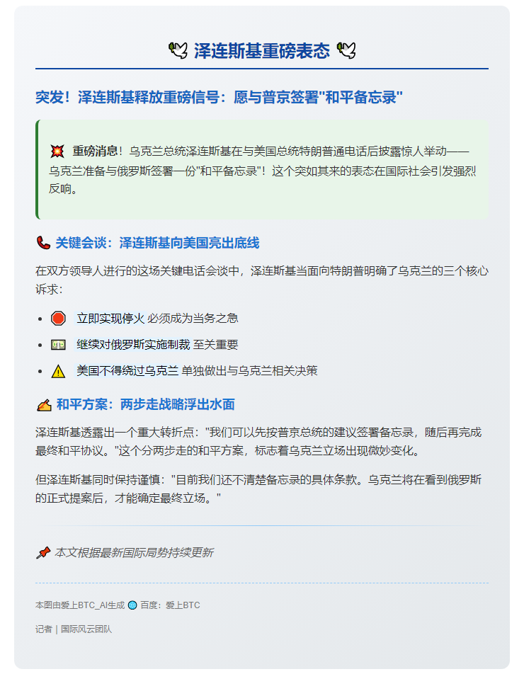 泽连斯基愿与俄签和平备忘录