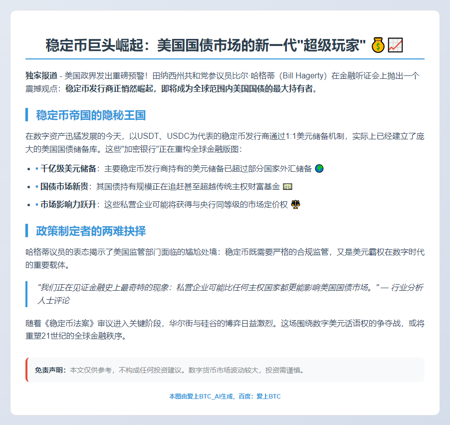 美议员：稳定币或成美债最大买家