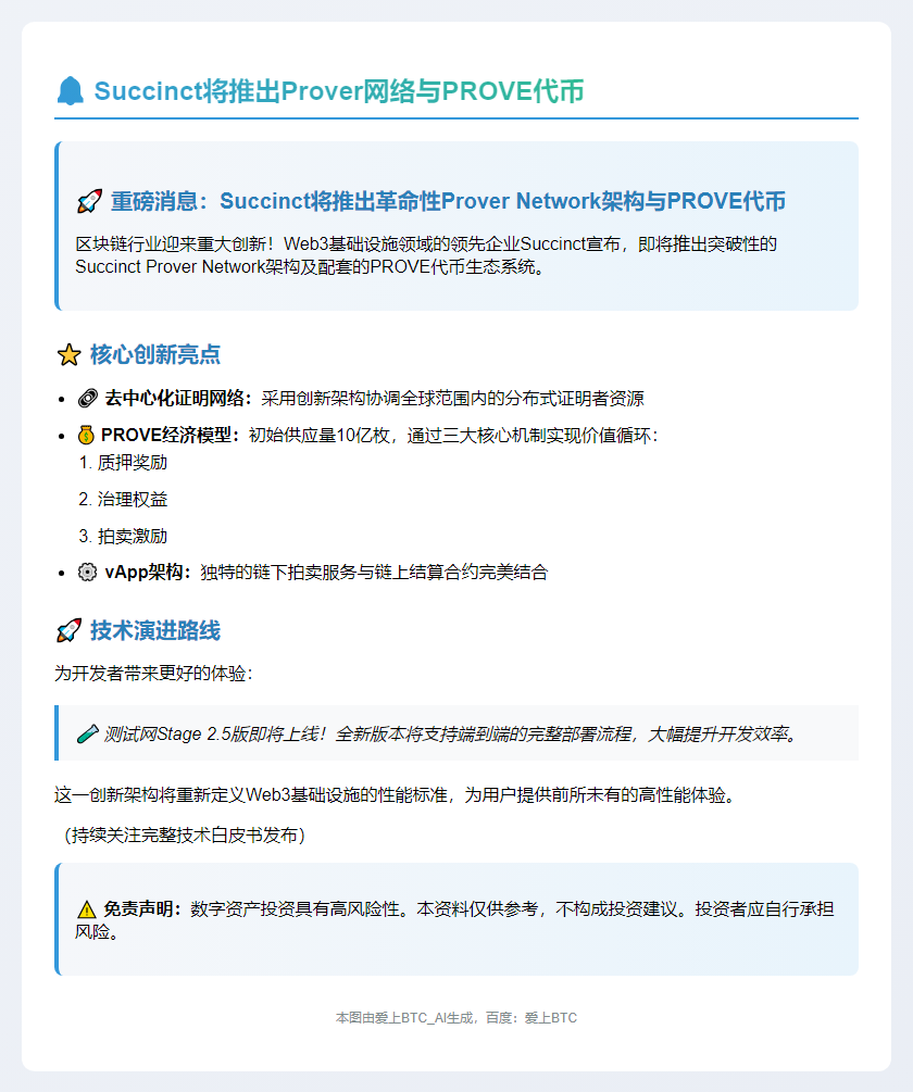 Succinct将推出Prover网络与PROVE代币