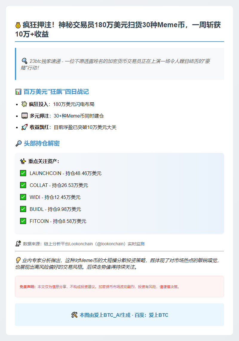交易员豪掷180万押注Meme币，暴赚10万