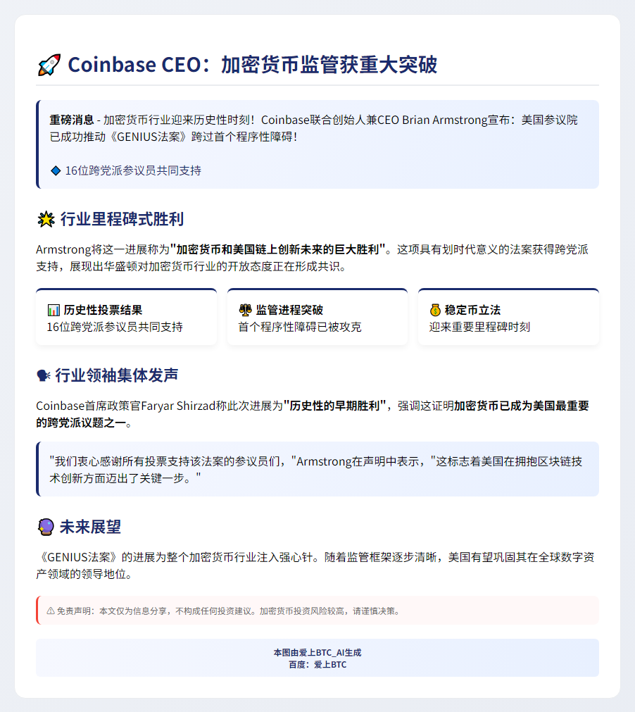 Coinbase CEO：加密货币监管获重大突破